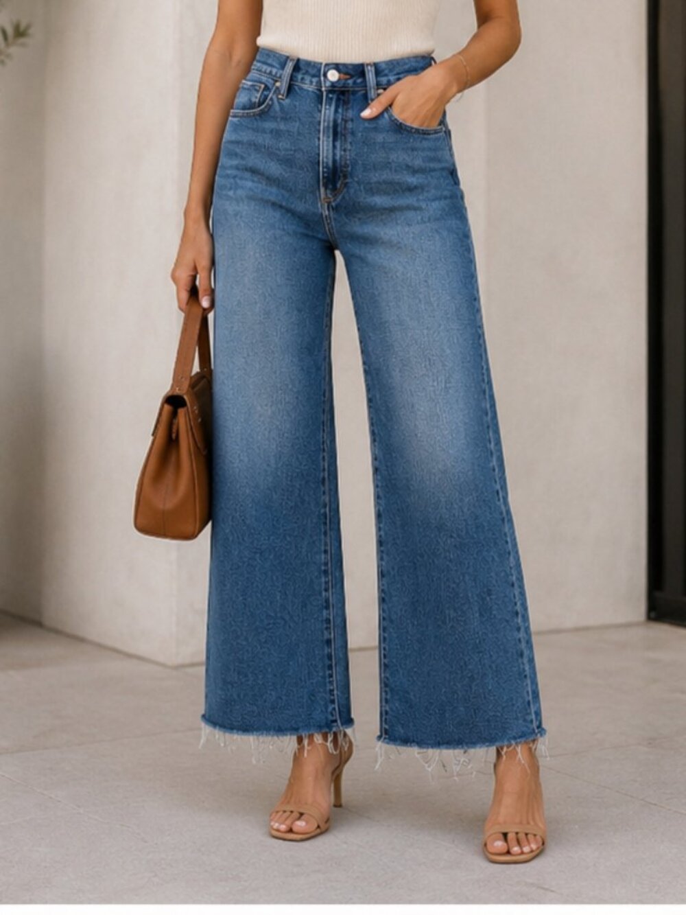 Joe's Jeans The Mia High Rise Wide Leg Ankle Jeans Blue Raw Hem | Size 32 - Picture 13 of 14